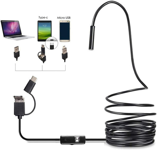 3 in 1 Endoscope Inspection Camera Borescope HD Camera Waterproof Snake Pipe Drain with 6 Adjustable Led Light Snake Cable USB Adapter for Android Phone Tablet Device(Size:1 M)