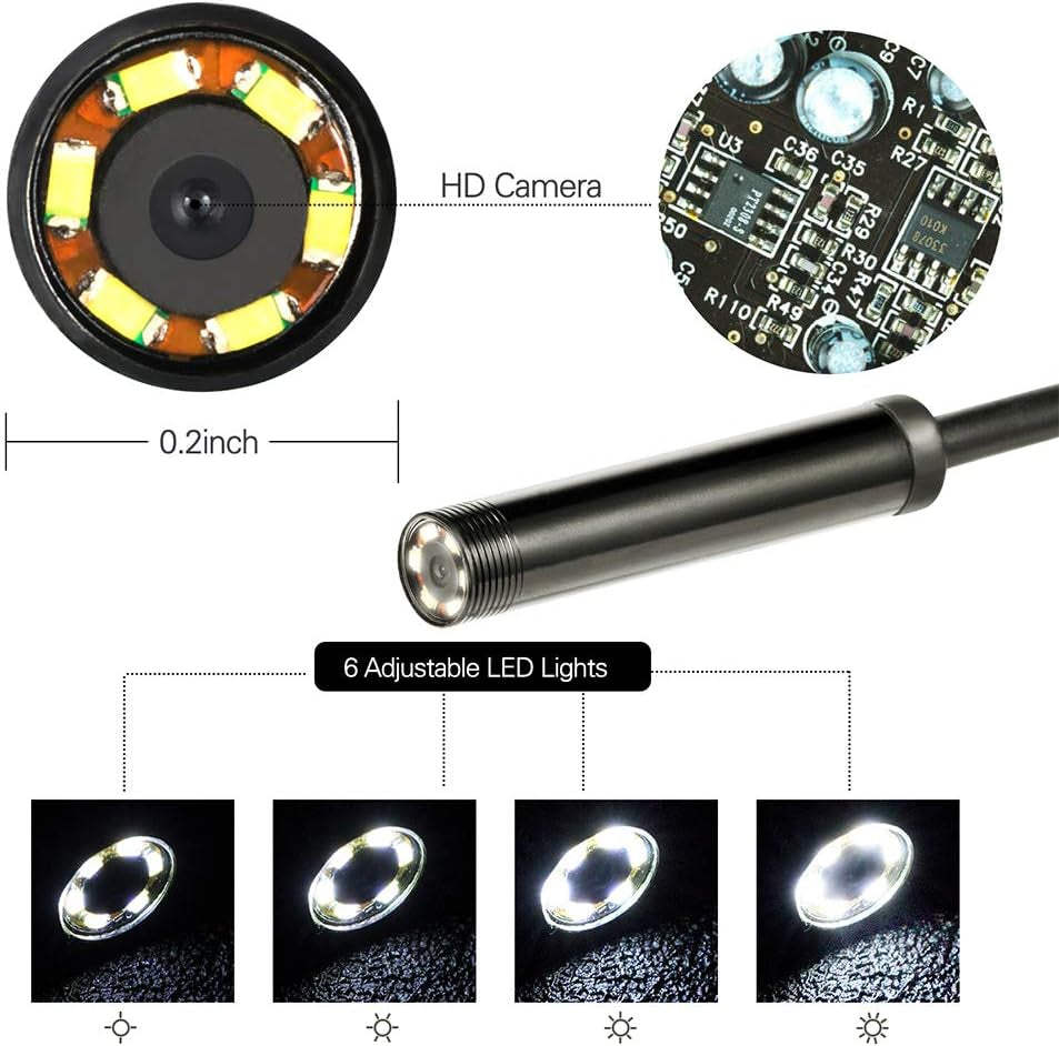 3 in 1 Endoscope Inspection Camera Borescope HD Camera Waterproof Snake Pipe Drain with 6 Adjustable Led Light Snake Cable USB Adapter for Android Phone Tablet Device(Size:1 M)