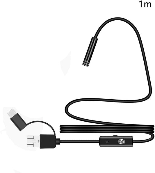 3 in 1 Endoscope Inspection Camera Borescope HD Camera Waterproof Snake Pipe Drain with 6 Adjustable Led Light Snake Cable USB Adapter for Android Phone Tablet Device(Size:1 M)